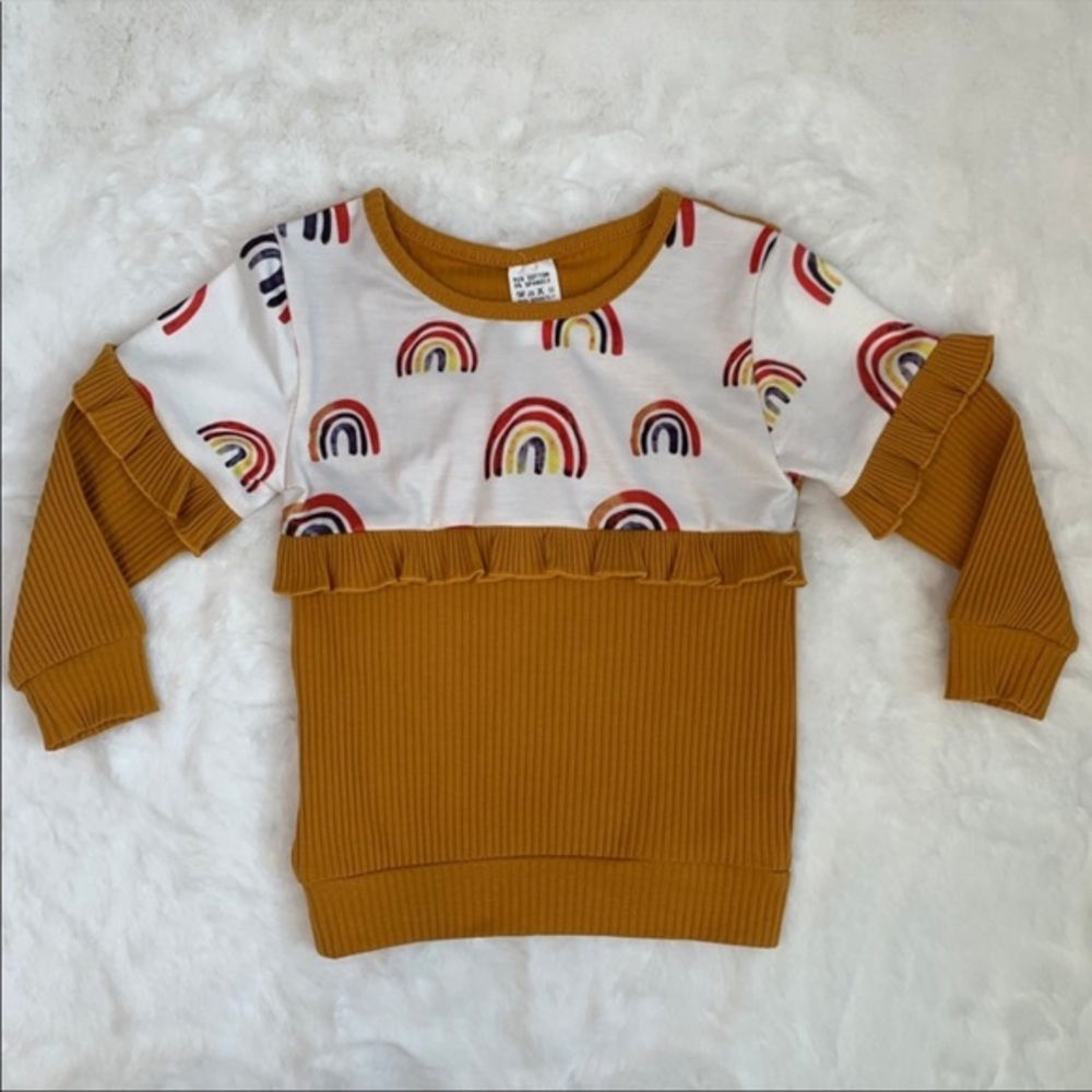 Mustard Rainbow Ruffle Pull Over Shirt